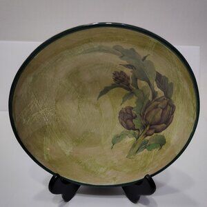 Ceramisia Ceramic Bowl Green/Purple  Pattern: Artichoke  Large 8.75"